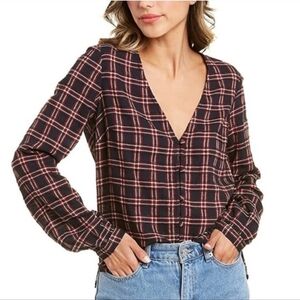 Veronia Beard Peggy Button Down Blouse Shirt 8 Medium Large Plaid Casual